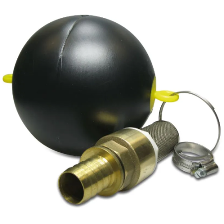 Schwimmende Entnahme Messing/PE 1" Schlauchtülle 10 Bar: Schwimmerkugel m. Rückschlagventil und Tülle